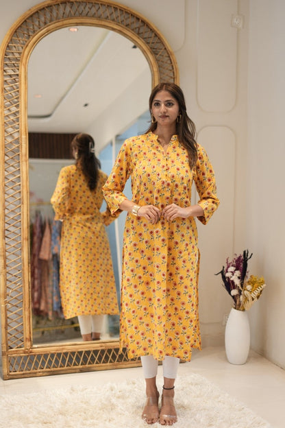Yellow Floral Straight Kurta