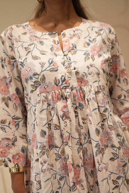 Ivory Floral Printed Anarkali Kurta