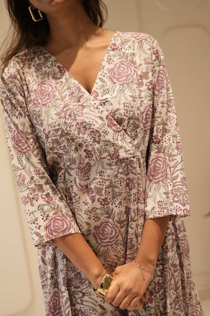 Lilac Floral Wrap-Style Anarkali Kurta